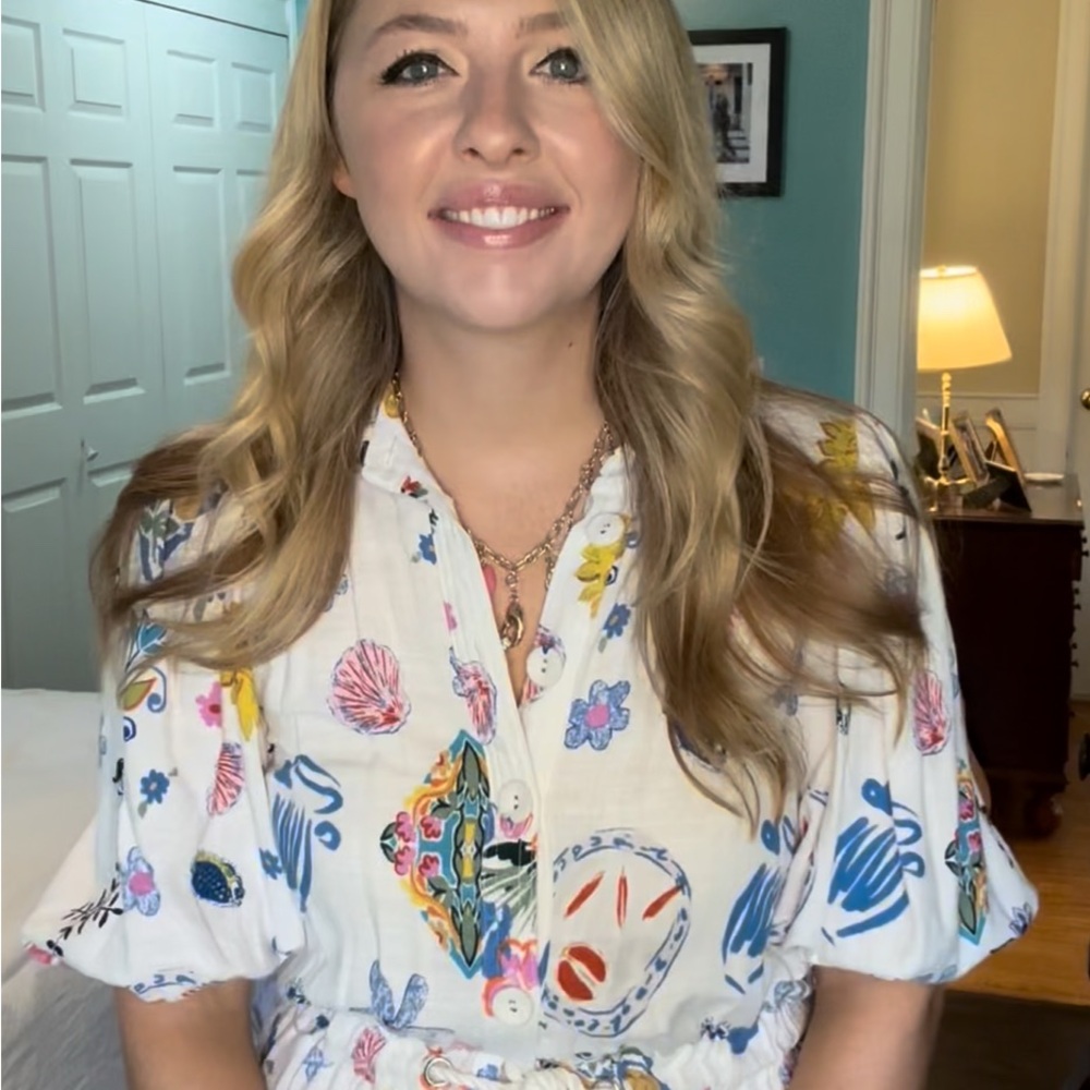 Mediterranean Chic Romper with Multicolor Print - Picture 3 of 3